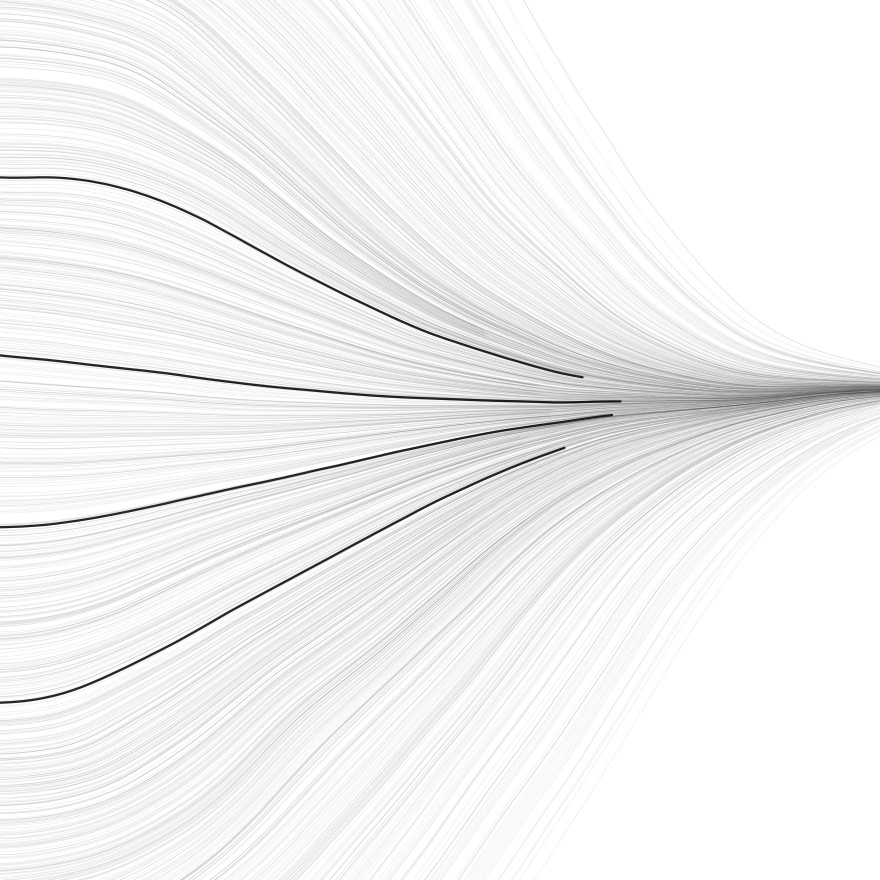 Grey flow lines converging to one point